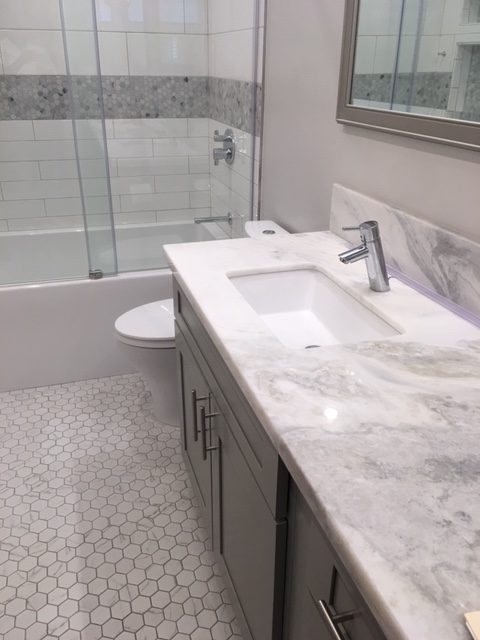 Beautiful counter and sink in a June 2019 bathroom remodel